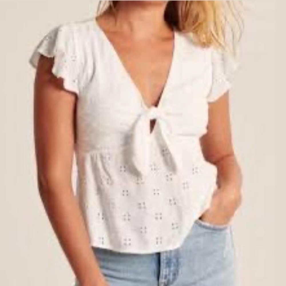 Abercrombie & Fitch White Eyelet Blouse with Tie Front